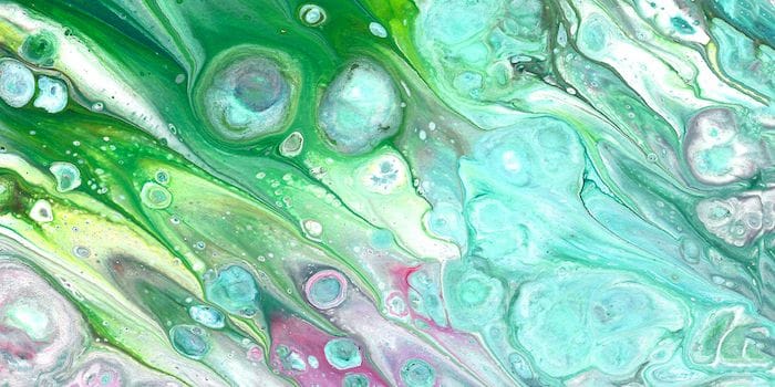 Abstract fluid art background with green, teal, and white swirls representing the Soda Starter Plan. Fresh, dynamic, and approachable visual symbolizing simplicity, affordability, and entry-level employee benefits for small businesses