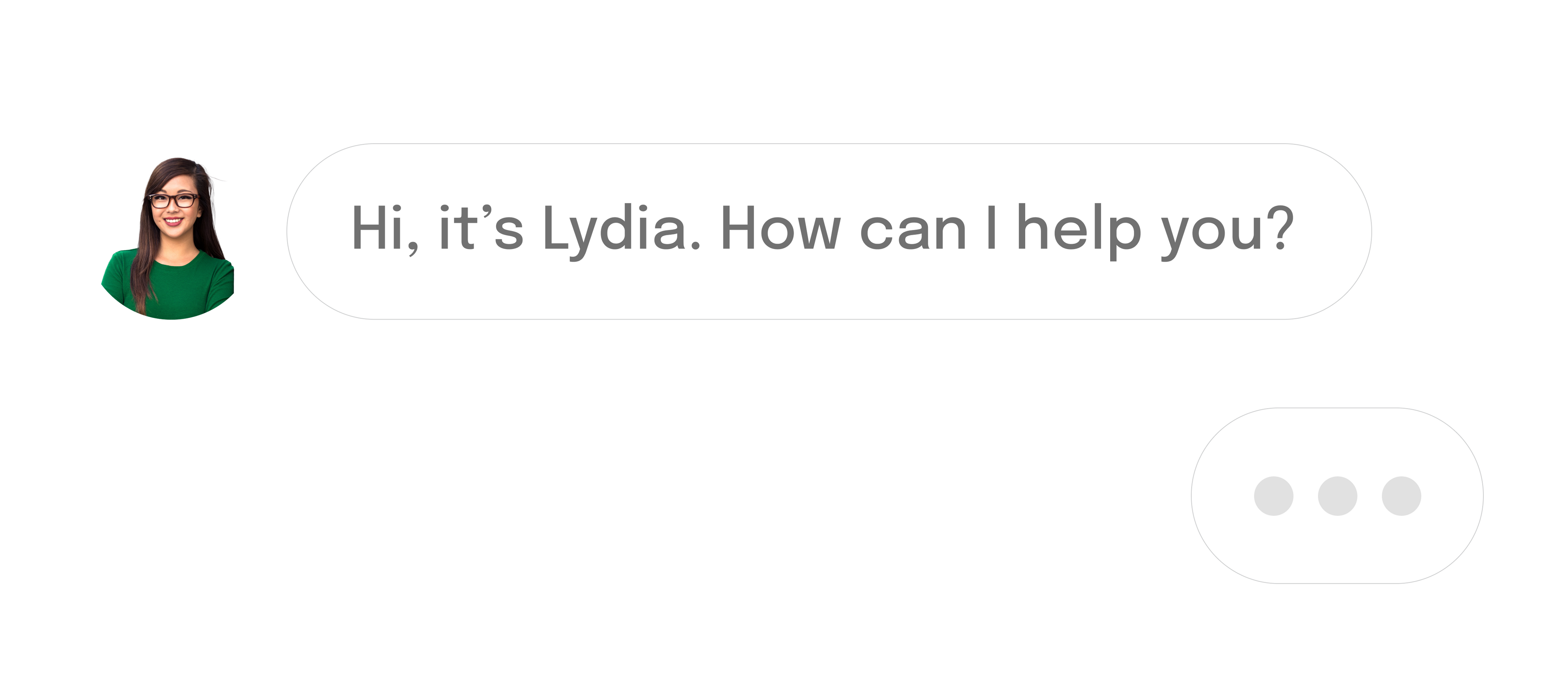 Chat interface with a message saying ‘Hi, it’s Lydia. How can I help you?’ indicating live support or assistance